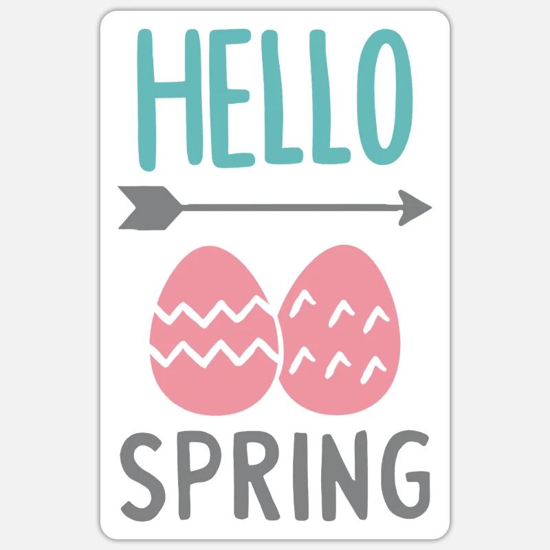 Hello Spring Frühlingsdesign mit Ostereiern - Sticker Größe S (10 x 10 cm) - Mattweiß