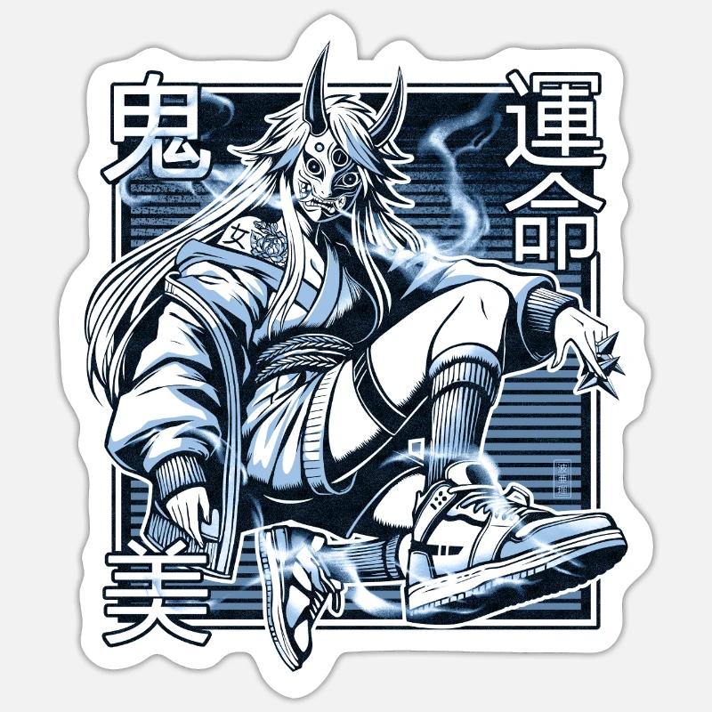Blauer Kunoichi-Dämon Sticker Größe S (10 x 10 cm)