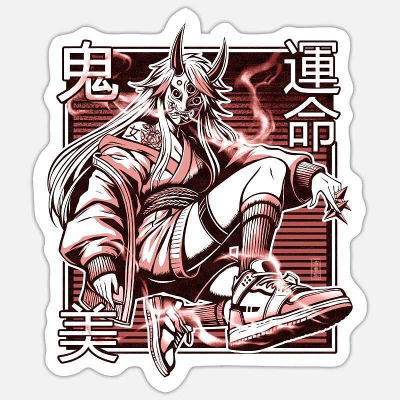 Roter Kunoichi-Dämon - Sticker Größe S (10 x 10 cm) - Mattweiß