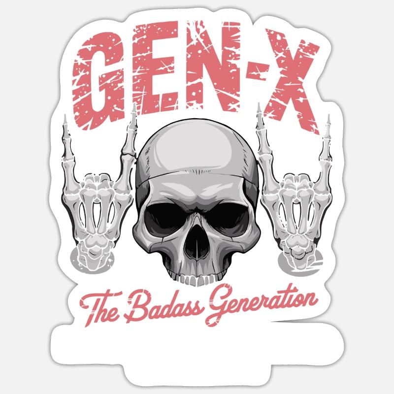 Sarcasm Gen X Badass Skull Retro Design - Sticker størrelse S (10 x 10 cm) - mat hvid