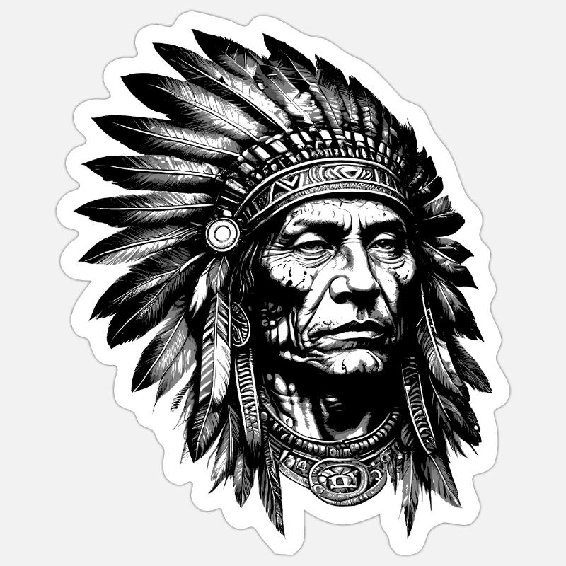 Indianer Häuptling Federschmuck Sticker Größe S (10 x 10 cm)