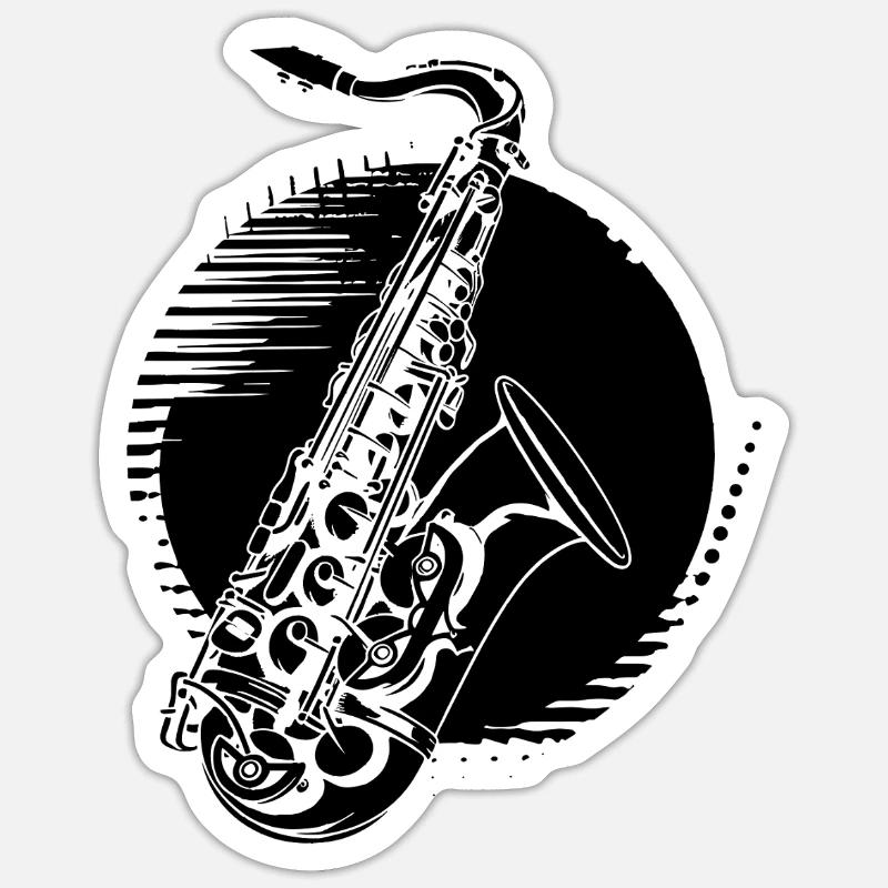 Dessin de saxophone - Sticker taille S (10 x 10 cm) - blanc mat