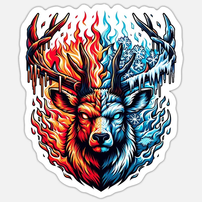 Feu et cerf de glace oeuvre - Sticker taille S (10 x 10 cm) - blanc mat