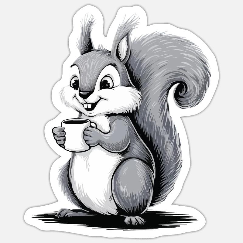 Eichhörnchen Eichhörnchen Kaffee trinken Koffein - Sticker Größe S (10 x 10 cm) - Mattweiß