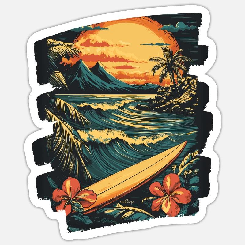 Plage d’Hawaï - Sticker taille S (10 x 10 cm) - blanc mat