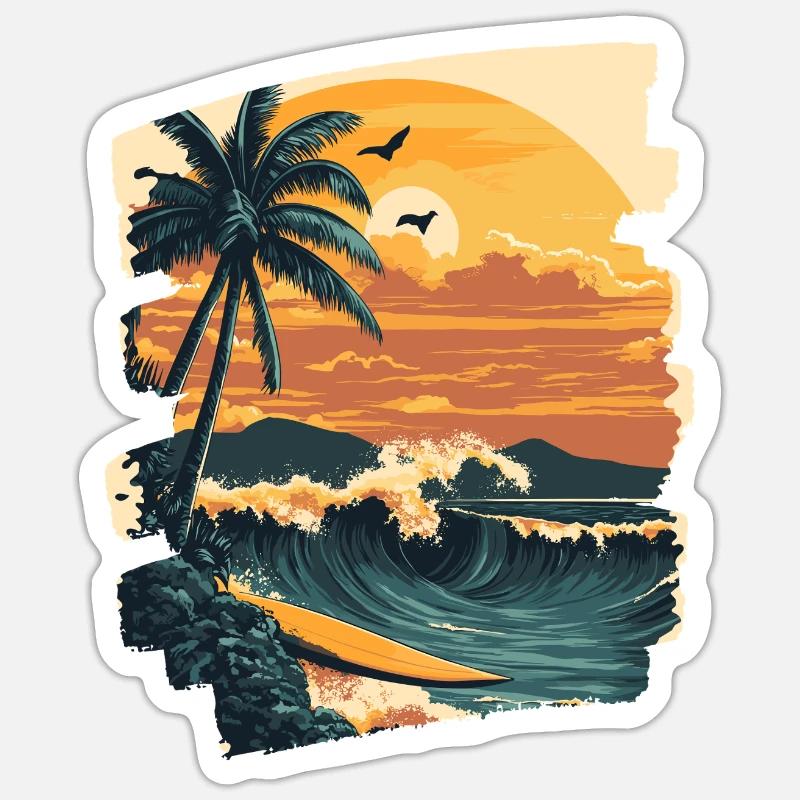 Plage d’Hawaï - Sticker taille S (10 x 10 cm) - blanc mat