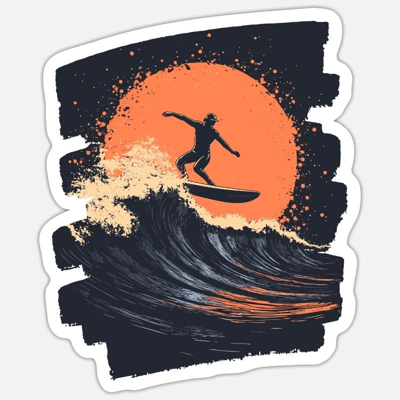 Surfeur Surf Planche de surf Surf - Sticker taille S (10 x 10 cm) - blanc mat