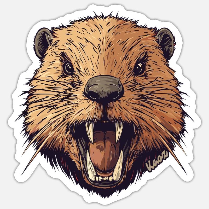 Wilder Biber - Sticker Größe S (10 x 10 cm) - Mattweiß