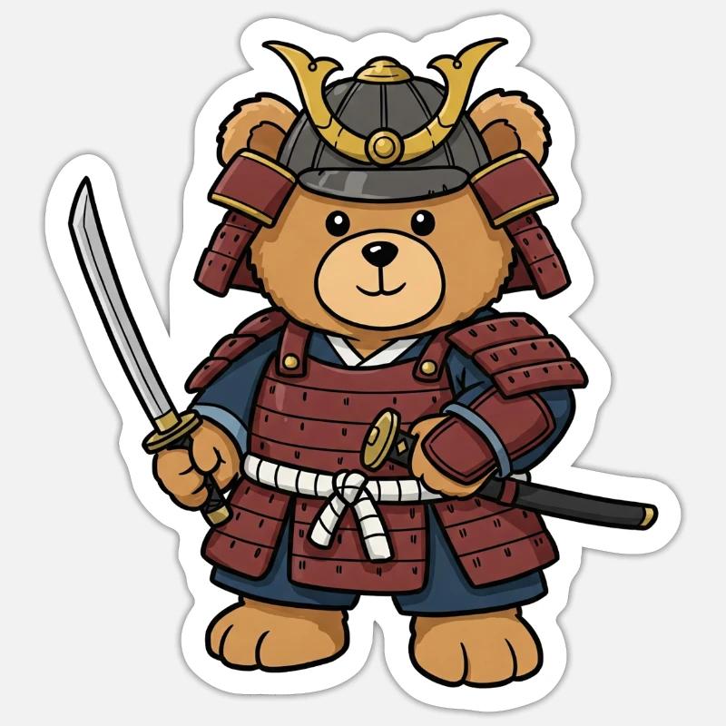 Teddy Bear Samurai Sticker size S (10 x 10 cm)