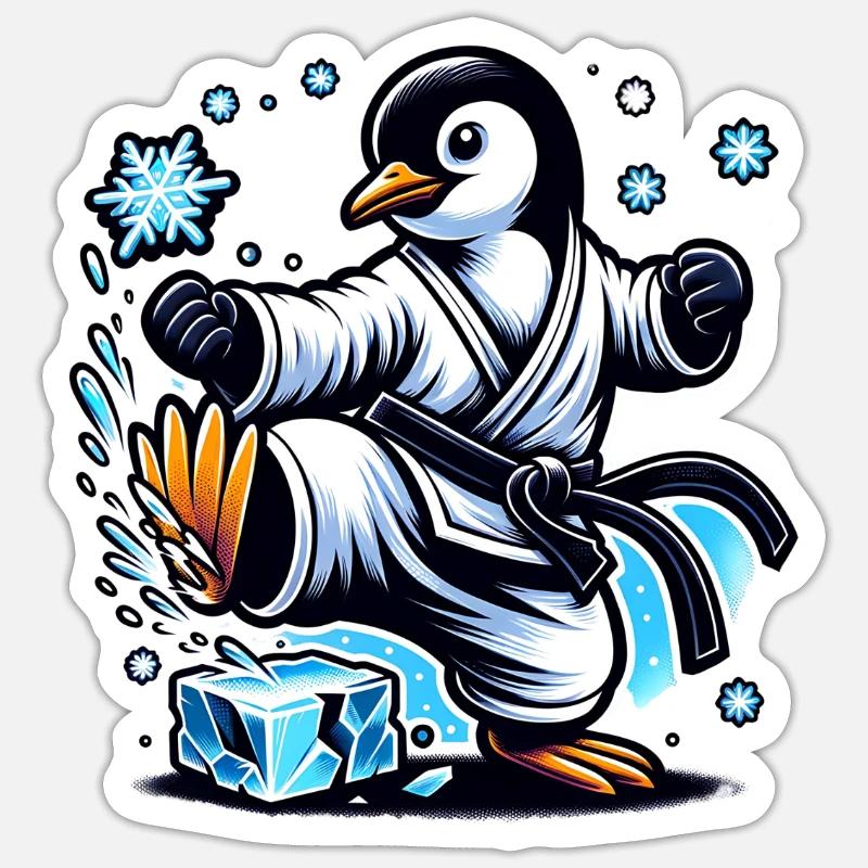 Karate Penguin Breaks Blocks - Sticker size S (10 x 10 cm) - white matte