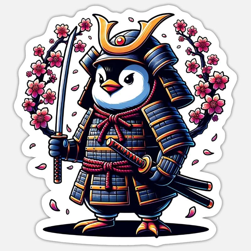 pingouin de combat de style samouraï avec - Sticker taille S (10 x 10 cm) - blanc mat
