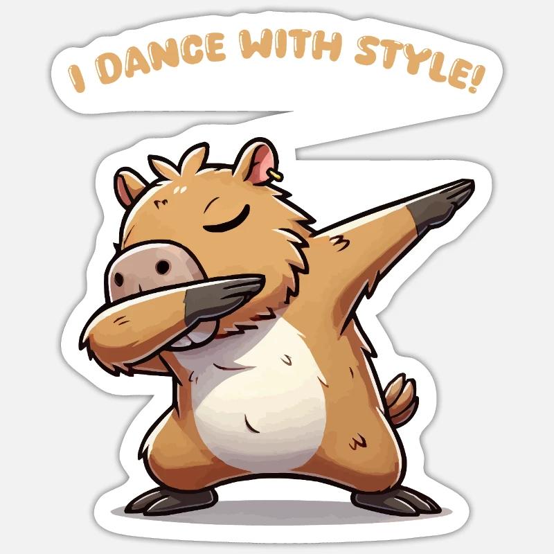 Capybara Dabbing Style - Sticker taille S (10 x 10 cm) - blanc mat