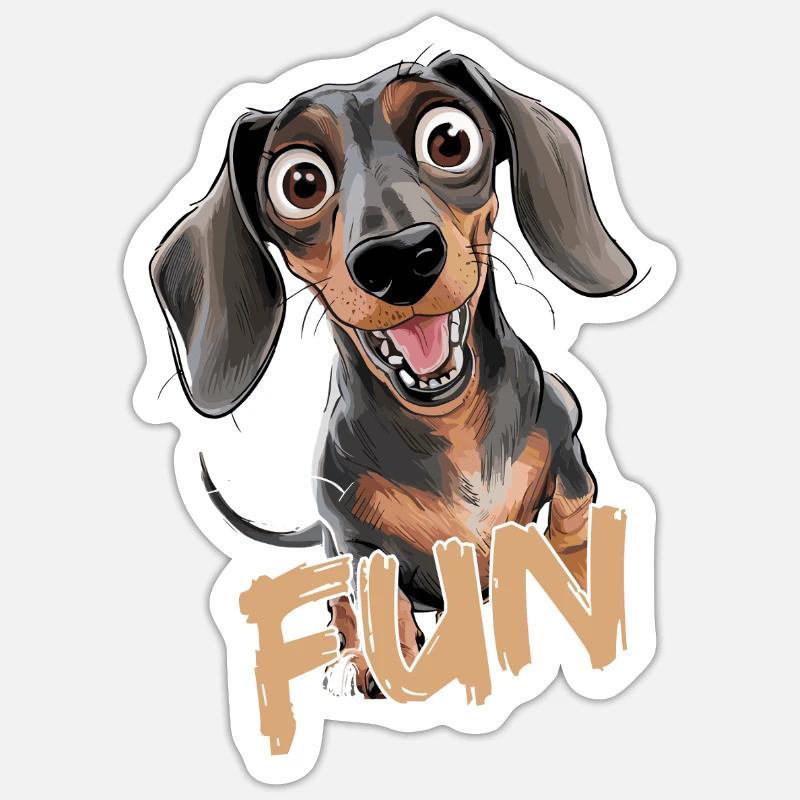Cheerful Dachshund with Text Fun - Sticker size S (10 x 10 cm) - white matte
