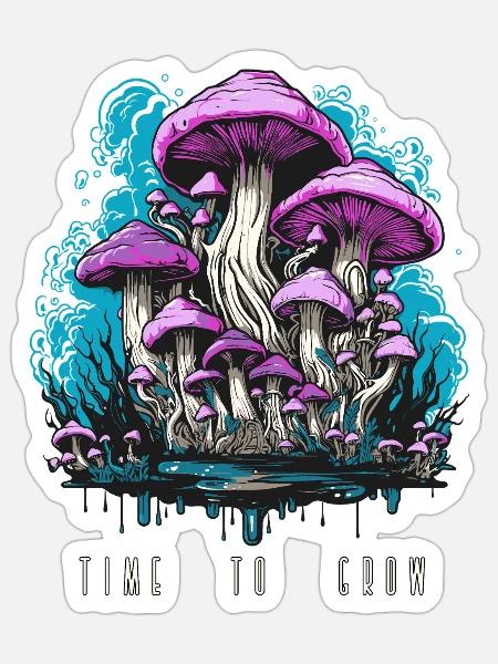 Pilze time to grow - Sticker Größe S (10 x 10 cm) - Mattweiß