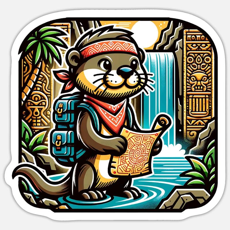Adventurous otter discovers hidden Sticker size S (10 x 10 cm)