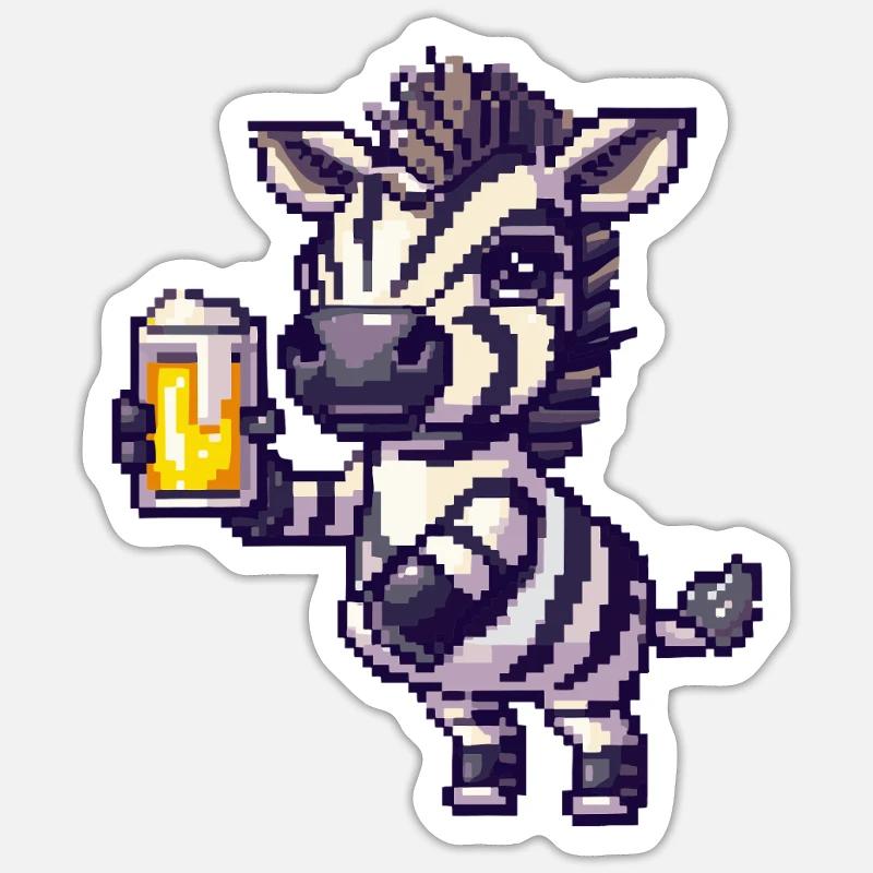 Bière Zebra Pixel - Sticker taille S (10 x 10 cm) - blanc mat