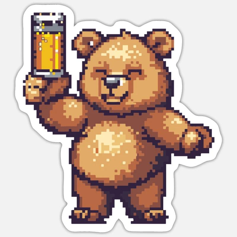 Bär Pixel Bier - Sticker Größe S (10 x 10 cm) - Mattweiß