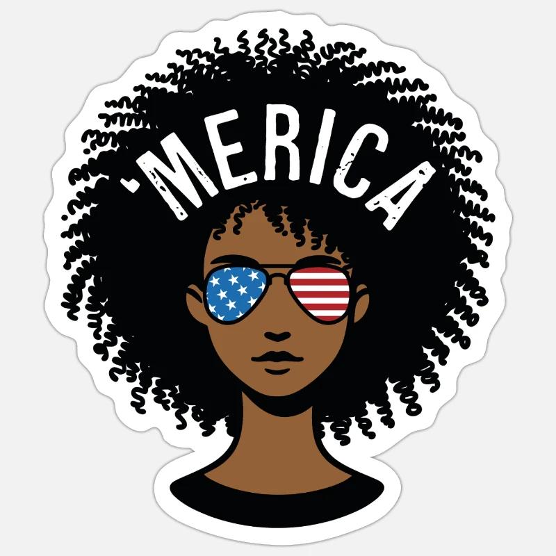 'merica Afro - Sticker taille S (10 x 10 cm) - blanc mat
