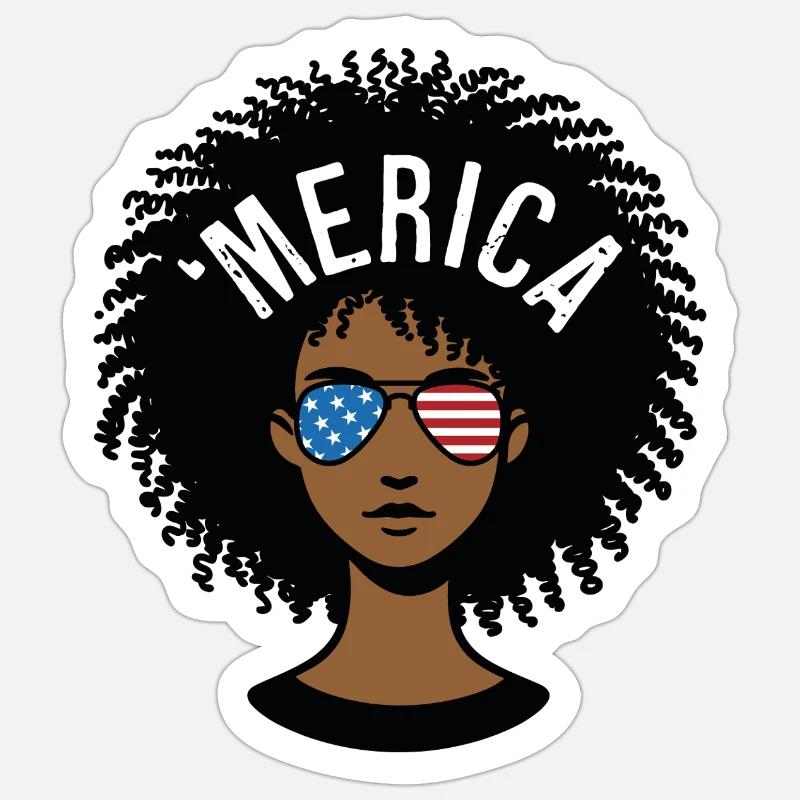 "merica Afro - Sticker Größe S (10 x 10 cm) - Mattweiß