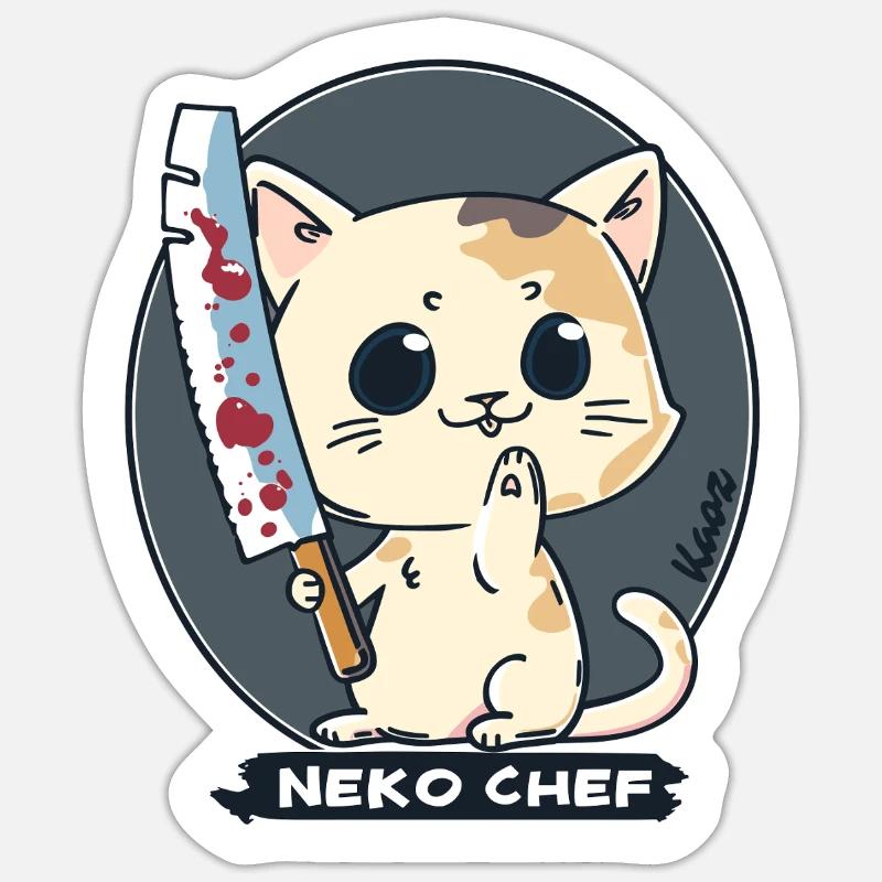 Neko Chef - Chat effronté avec couteau de chef Sticker taille S (10 x 10 cm)