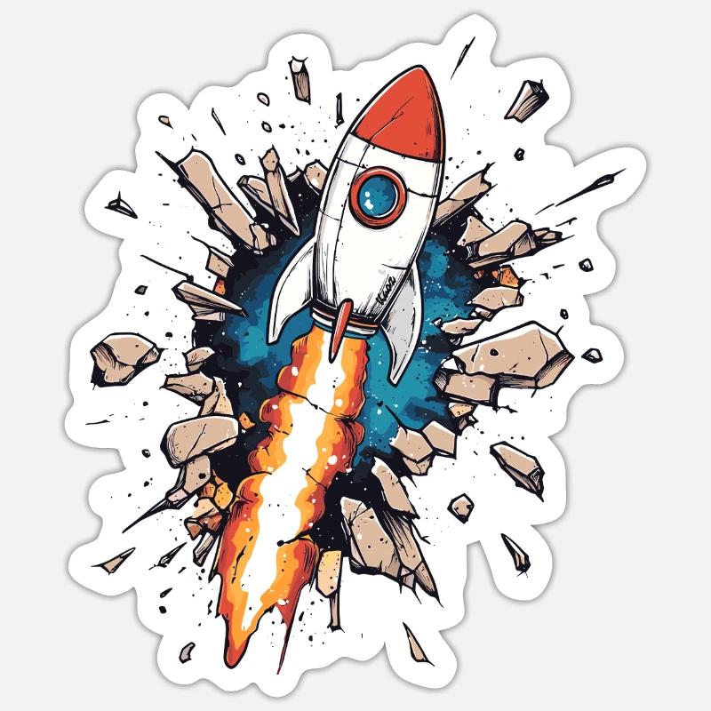 Rocket breaks through wall - Sticker size S (10 x 10 cm) - white matte