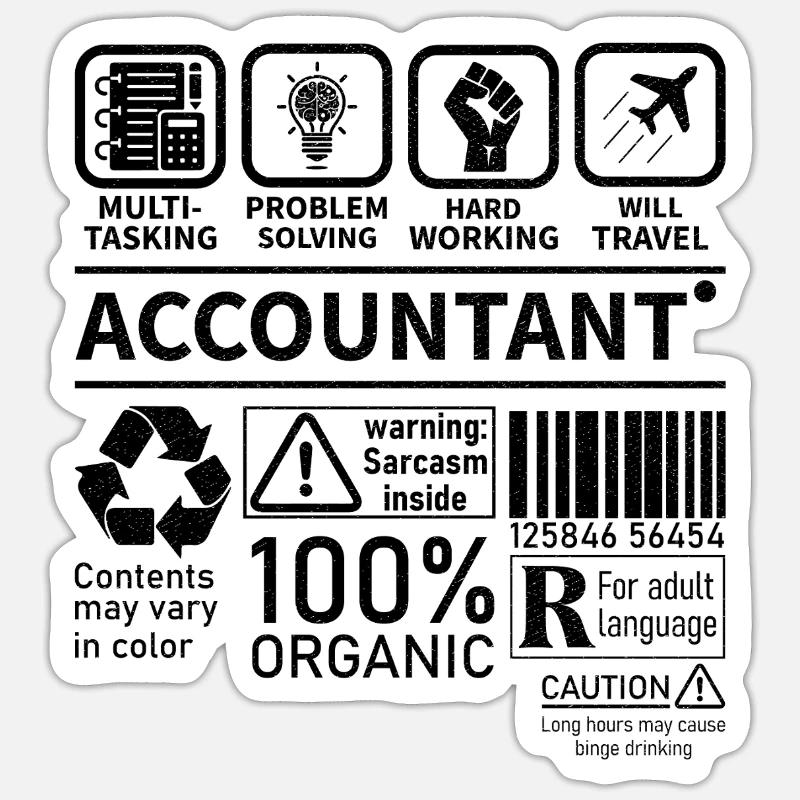 Comptable Multi tâche Résolution de problèmes Travail acharné Sticker taille S (10 x 10 cm)