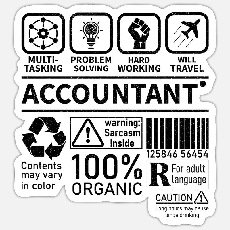 Comptable Multi tâche Résolution de problèmes Travail acharné Sticker taille S (10 x 10 cm)