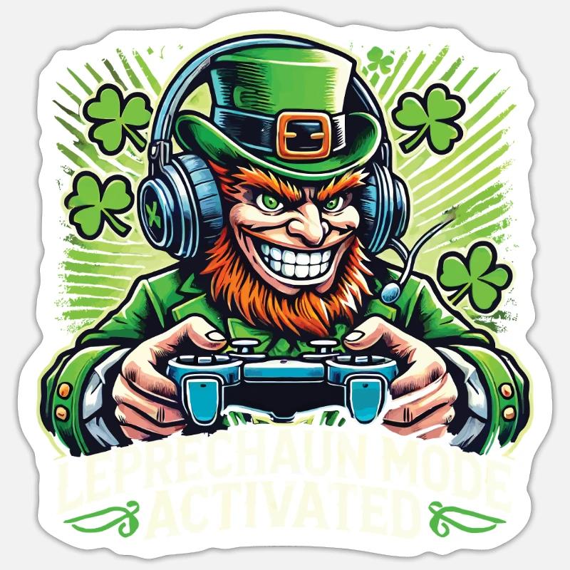 Saint-Patrick : mode Leprechaun Gamer activé Sticker taille S (10 x 10 cm)