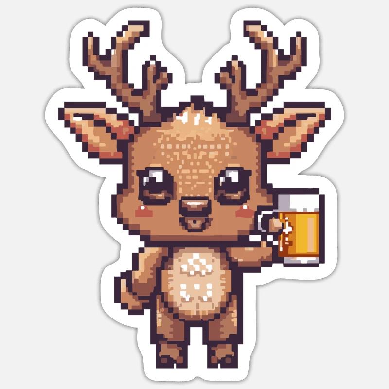 Bière Hirsch Pixel - Sticker taille S (10 x 10 cm) - blanc mat