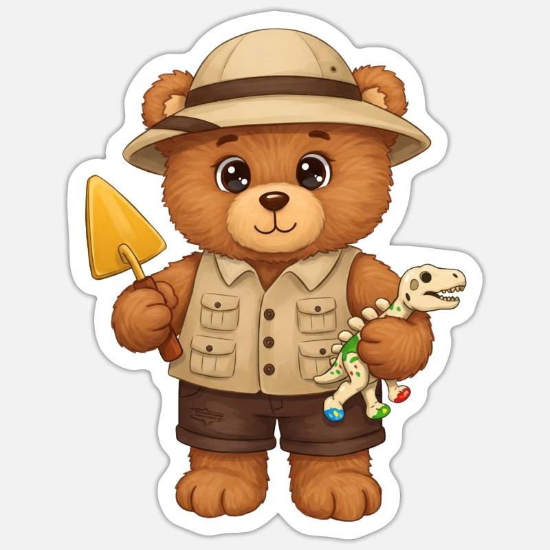 Teddy Bear Archaeologist - Sticker size S (10 x 10 cm) - white matte