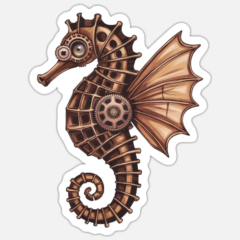 Design complexe d’hippocampe Steampunk Sticker taille S (10 x 10 cm)