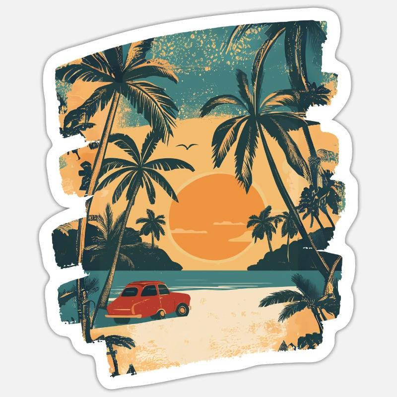 Summer Palm Tree Sunset - Sticker size S (10 x 10 cm) - white matte
