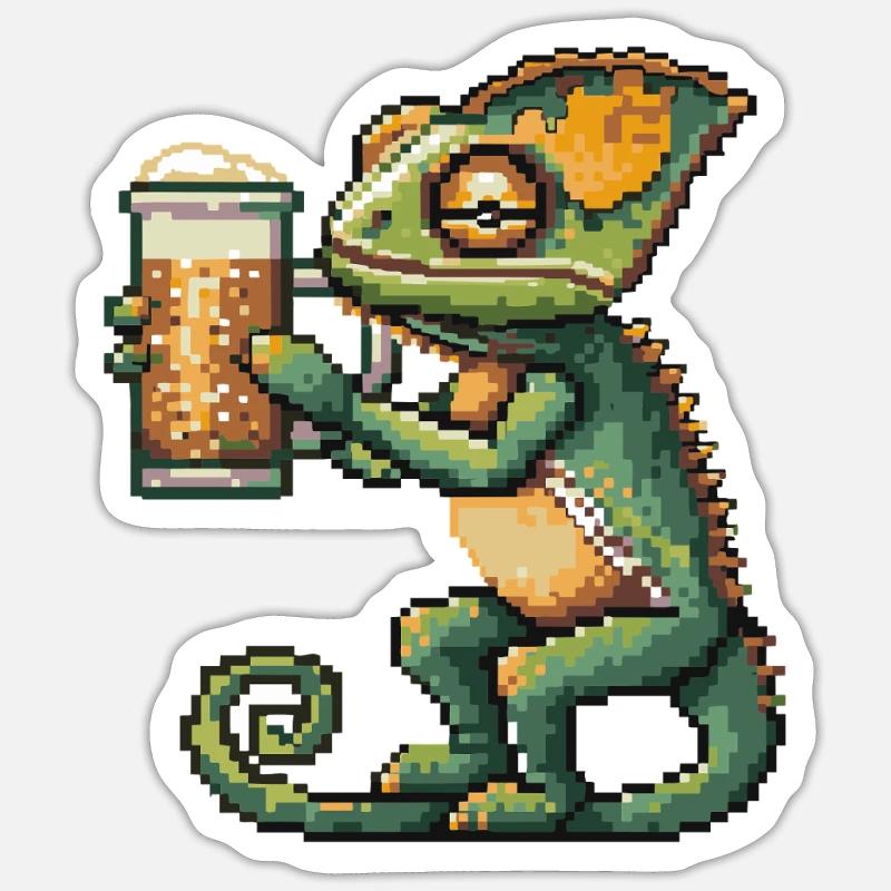 Chameleon Pixel Bier - Sticker Größe S (10 x 10 cm) - Mattweiß