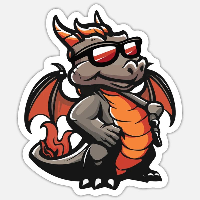 Drache Cool Tier - Sticker Größe S (10 x 10 cm) - Mattweiß