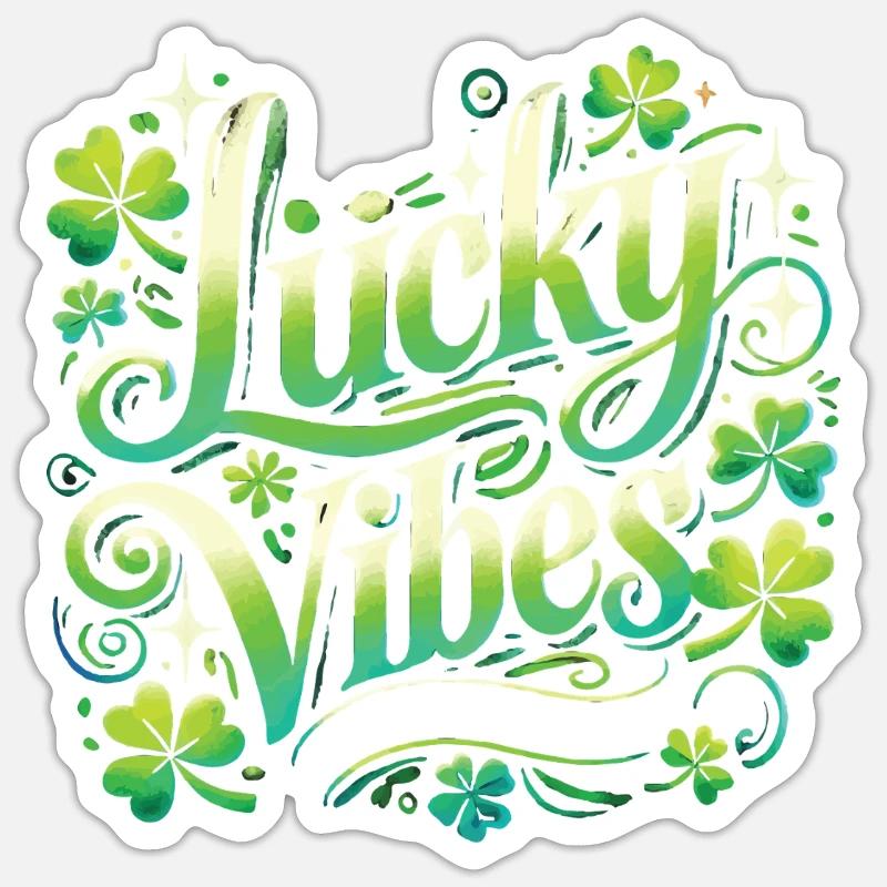 Saint-Patrick Lucky Vibes Design - Sticker taille S (10 x 10 cm) - blanc mat