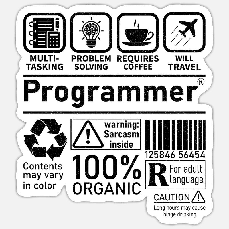 Programmer multi tasking problem solving requires - Sticker size S (10 x 10 cm) - white matte