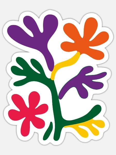 Matisse inspiriert: Abstraktes Blumenmuster - Sticker Größe S (10 x 10 cm) - Mattweiß