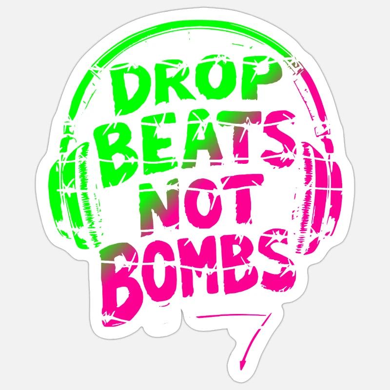 Drop Beats Not Bombs vert rose - Sticker taille S (10 x 10 cm) - blanc mat
