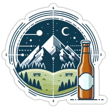 Nachtliche Bergkulisse mit Bierflasche - Sticker Größe S (10 x 10 cm) - Mattweiß - Vorne