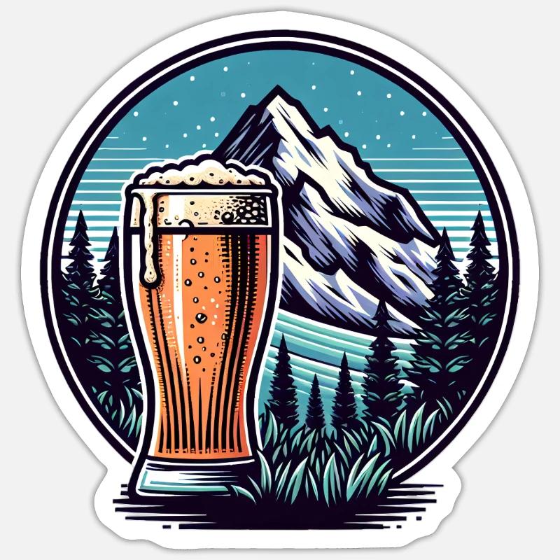 Bergblick mit Bierglas - Sticker Größe S (10 x 10 cm) - Mattweiß