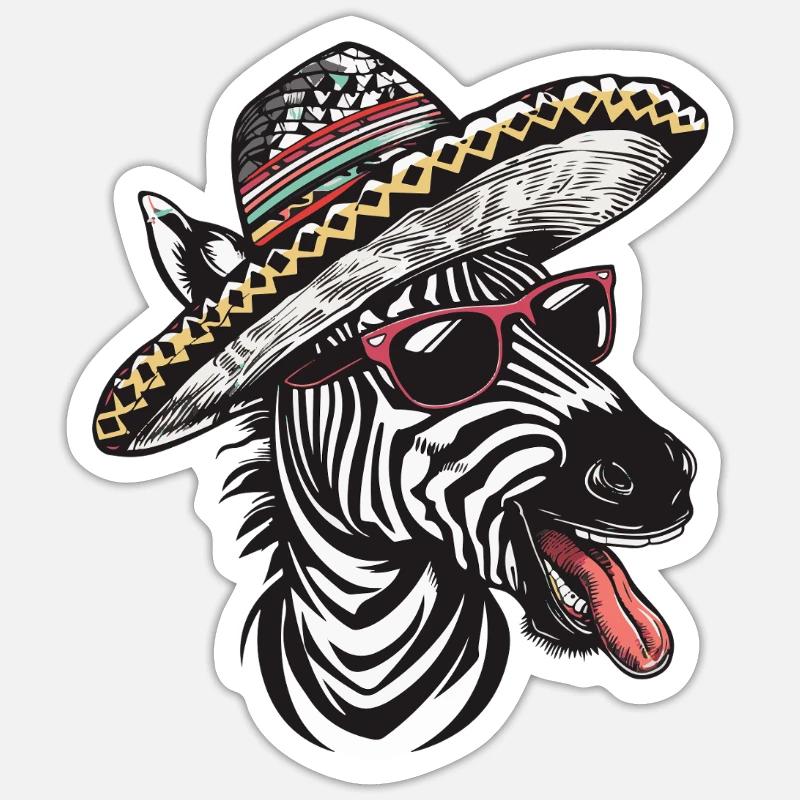 Zebra Comic Funny Sombrero - Sticker size S (10 x 10 cm) - white matte