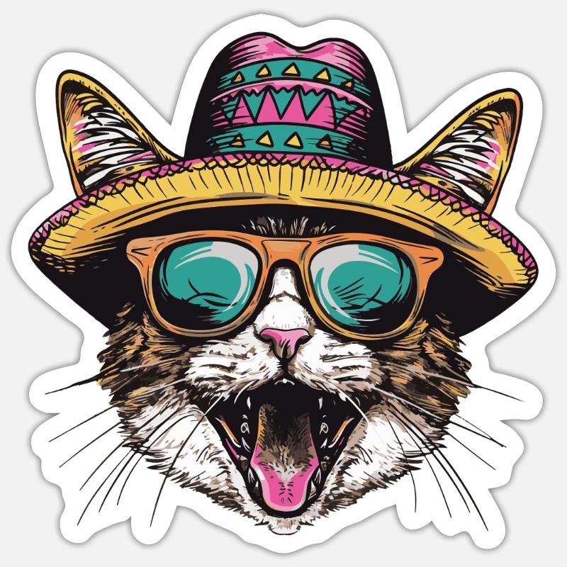 Cat Comic Funny Sombrero - Sticker size S (10 x 10 cm) - white matte