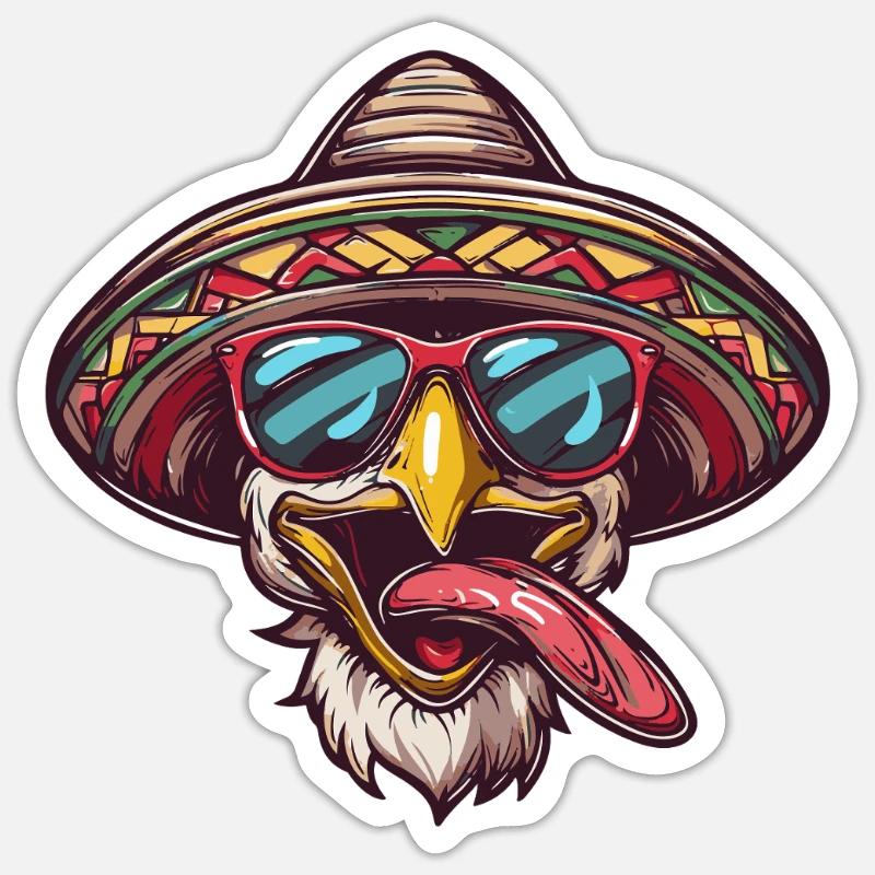 Chicken Comic Funny Sombrero - Sticker size S (10 x 10 cm) - white matte