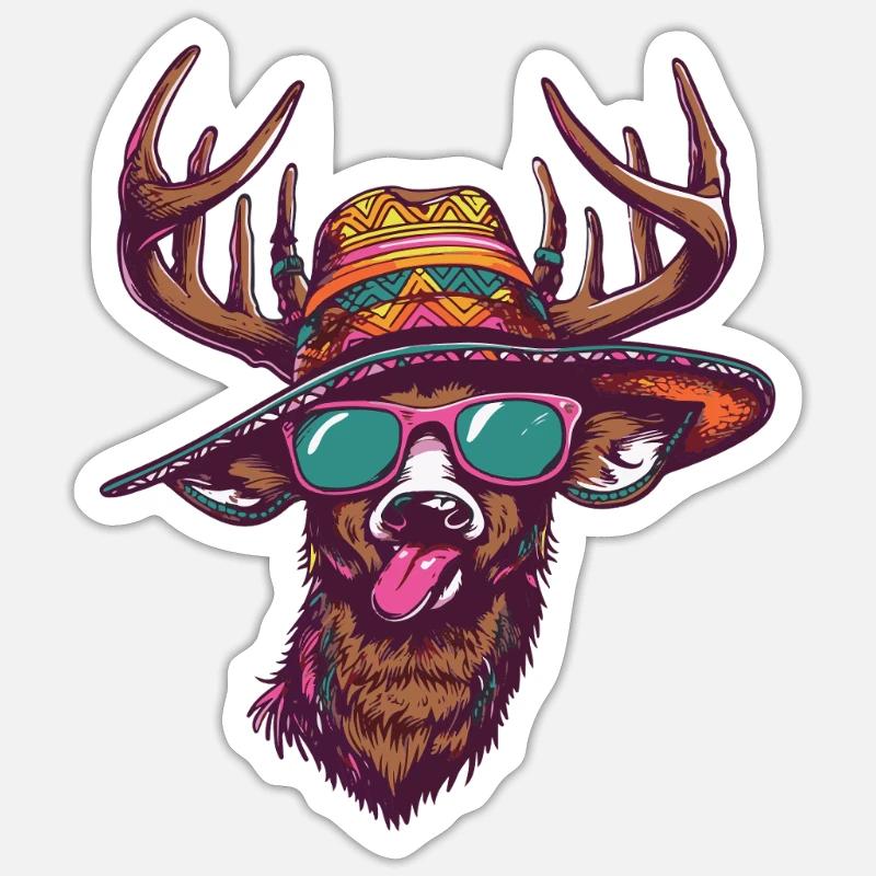 Deer Comic Funny Sombrero - Sticker size S (10 x 10 cm) - white matte