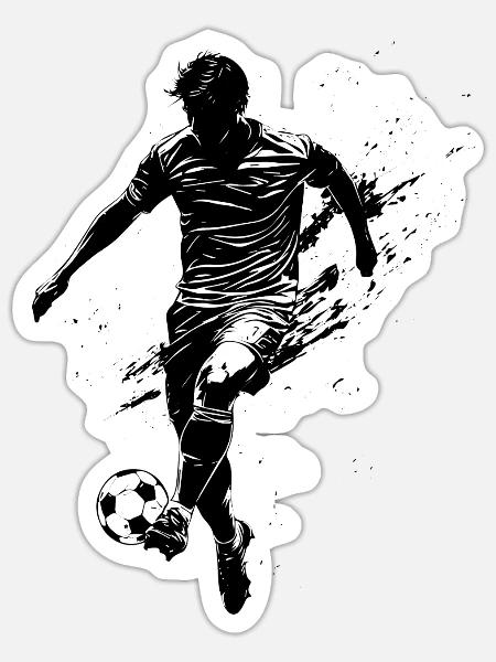 Fußballer-Silhouette - Fußballer in Bewegung - Sticker Größe S (10 x 10 cm) - Mattweiß