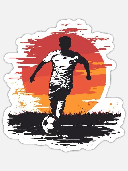 Fußballer-Silhouette - Sonnenuntergangs-Design - Sticker Größe S (10 x 10 cm) - Mattweiß
