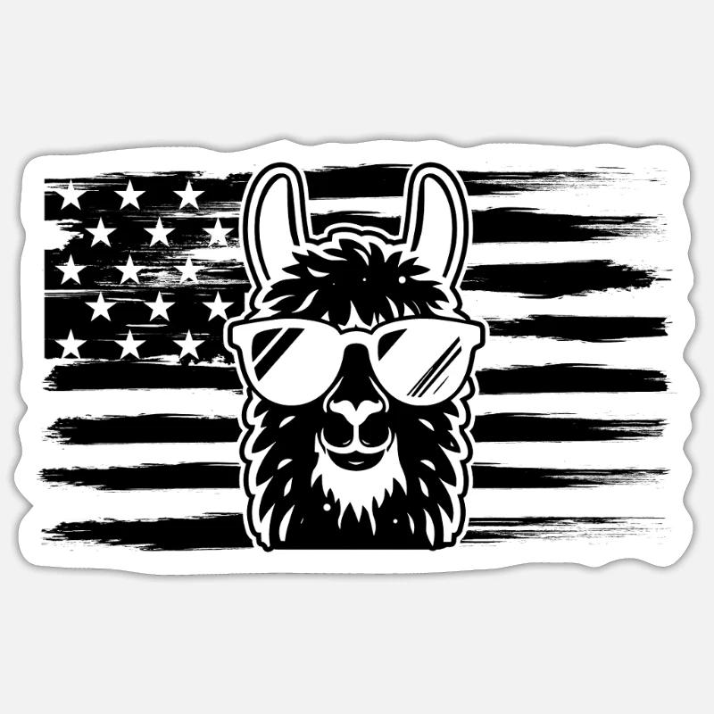 Lama Drapeau US Lama - Sticker taille S (10 x 10 cm) - blanc mat
