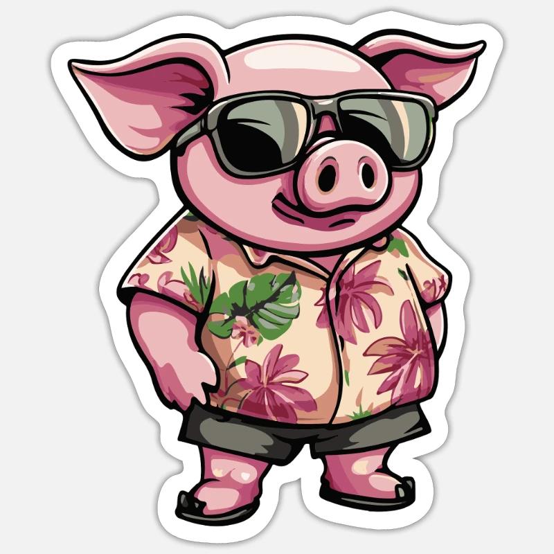 Pig Comic Funny Summer - Sticker size S (10 x 10 cm) - white matte