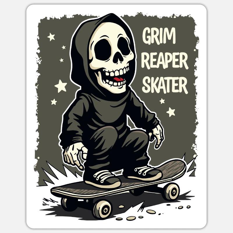 Skateboarding Sensenmann – Grim Reaper Style - Sticker Größe S (10 x 10 cm) - Mattweiß