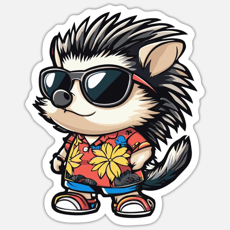 hérisson bande dessinée drôle été - Sticker taille S (10 x 10 cm) - blanc mat
